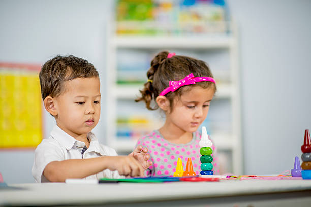 Stacking Colorful Toys at School