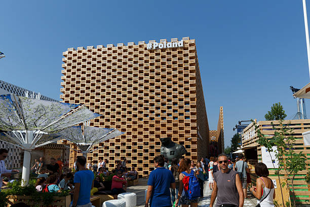 Milan, Italy, 12 August 2015: Detail of the Poland pavilion at the exhibition Expo 2015 Italy.