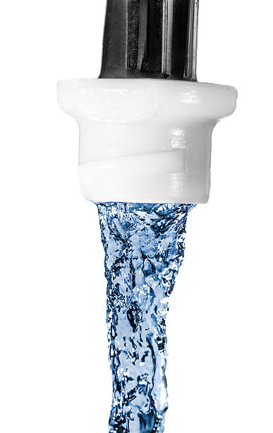 istock Blue water flowing from the tap. Isolated 488571735