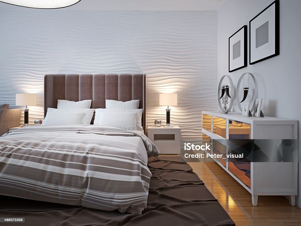 Modern bedroom with sideboard trend Modern bedroom with sideboard trend. 3D render 2015 Stock Photo