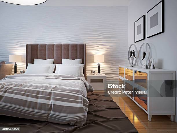 Modern Bedroom With Sideboard Trend Stock Photo - Download Image Now - 2015, Bed - Furniture, Bedroom