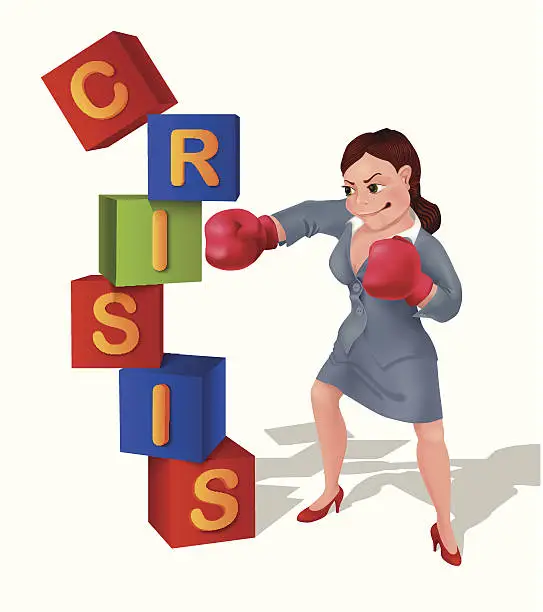 Vector illustration of Businesswoman is prevailing over crisis