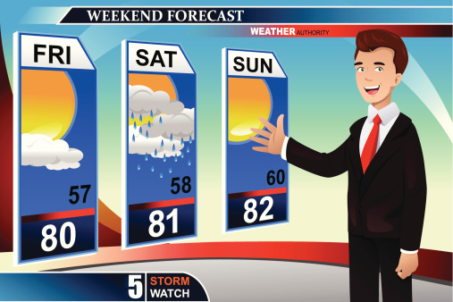 A vector illustration of TV weather news reporter at work