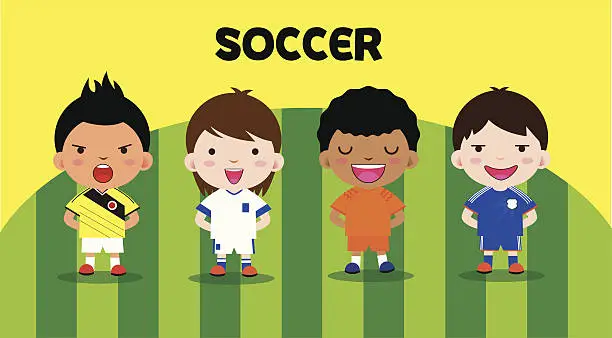 Vector illustration of cartoon soccer set