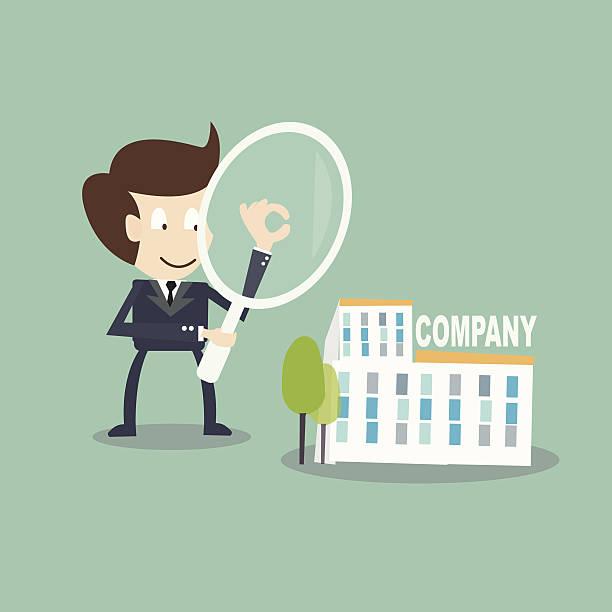 Internal Auditing concept - businessman  with magnifying audit  on company vector art illustration