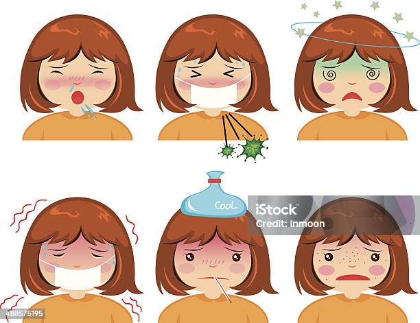 Cartoon Face Gril Sickness Stock Illustration - Download Image Now - Allergy, Bacterium, Cartoon