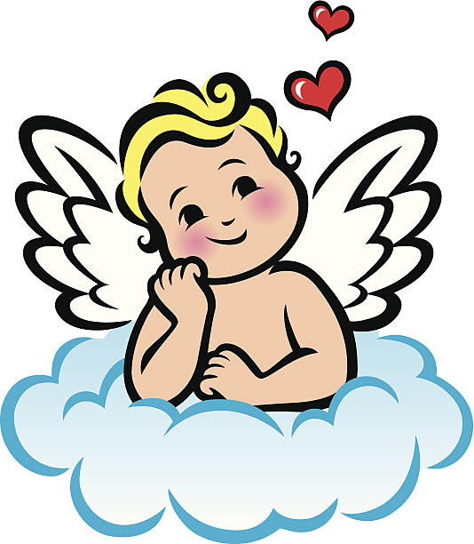 Cupid on a Cloud vector art illustration