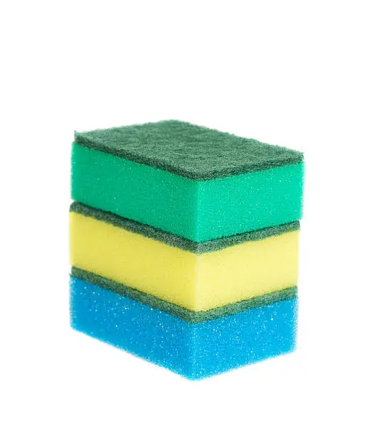 Three sponges for washing isolated on white background, studio shot