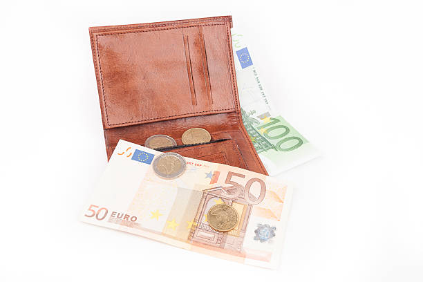 istock Brown wallet with EU money 488576431