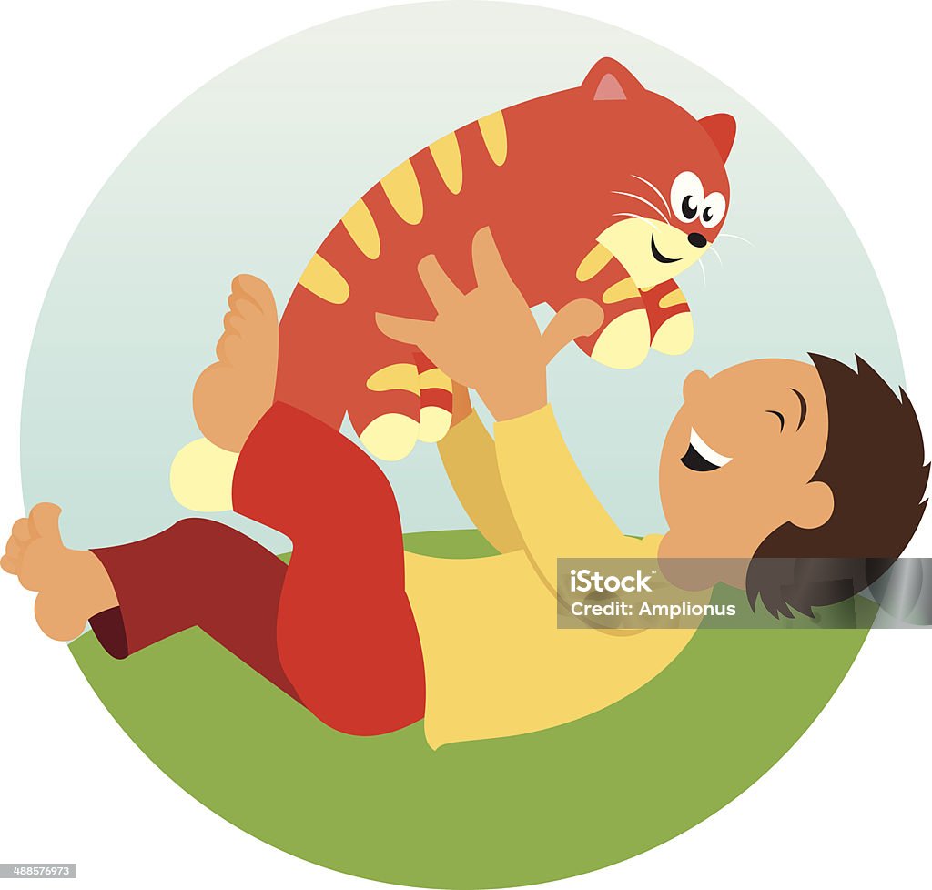 Kid and cat Vector image of an cat and a child Affectionate stock vector