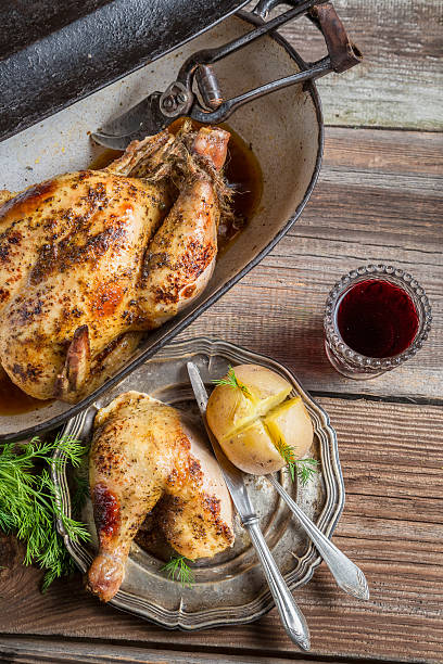istock Jacket potato, roasted chicken and red wine 488578003