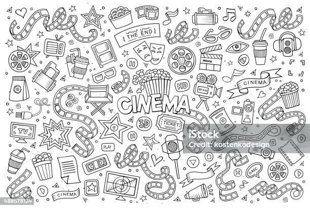 Cinema Movie Film Doodles Sketchy Vector Symbols Stock Illustration - Download Image Now - Movie Theater, Doodle, Movie