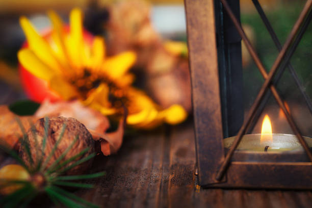 istock Autumn decoration - vintage lantern 488578260