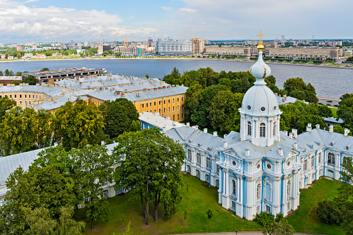 Saint-Petersburg, Russia. View of Neva river from tower of Smolny Cathedral.