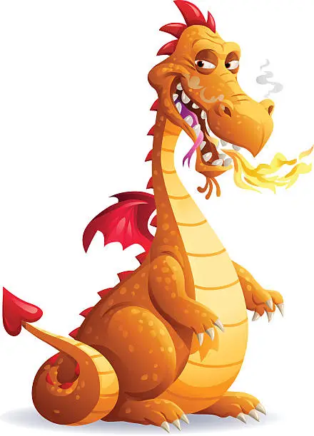 Vector illustration of Orange Dragon Breathing Fire