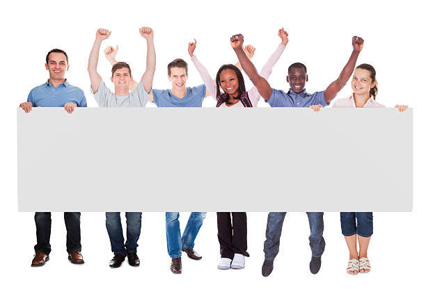 istock Diverse Fashion Models And Student Holding Blank Placard 488578610
