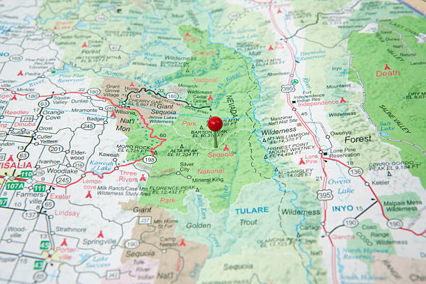 istock Road Map with Push Pin on Sequoia National Park 488579326
