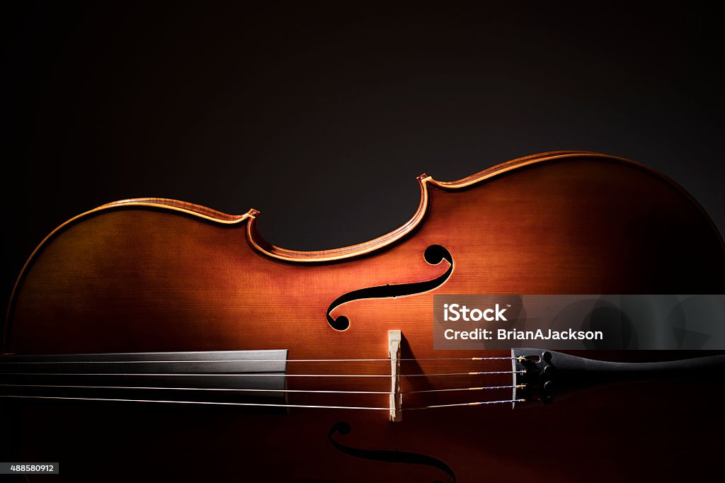 Cello silhouette Silhouette of a Cello on black background with copy space for music concept Violin Stock Photo