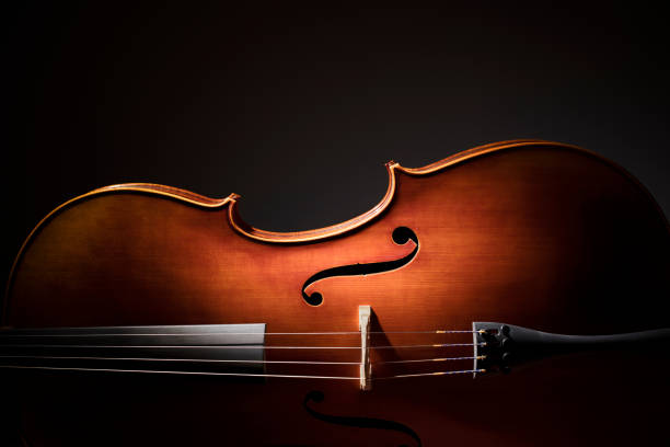 Cello silhouette Silhouette of a Cello on black background with copy space for music concept classical stock pictures, royalty-free photos & images