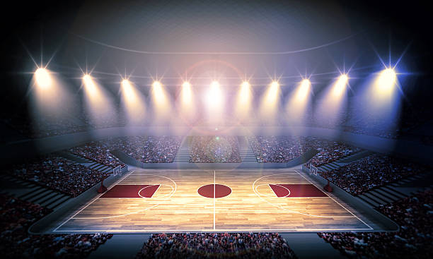 Basketball arena An imaginary basketball arena is modelled and rendered. scoreboard stadium sport seat stock pictures, royalty-free photos & images