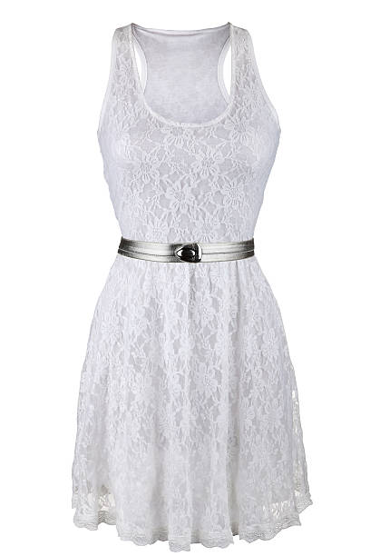 istock White lace dress with silver belt 488593097