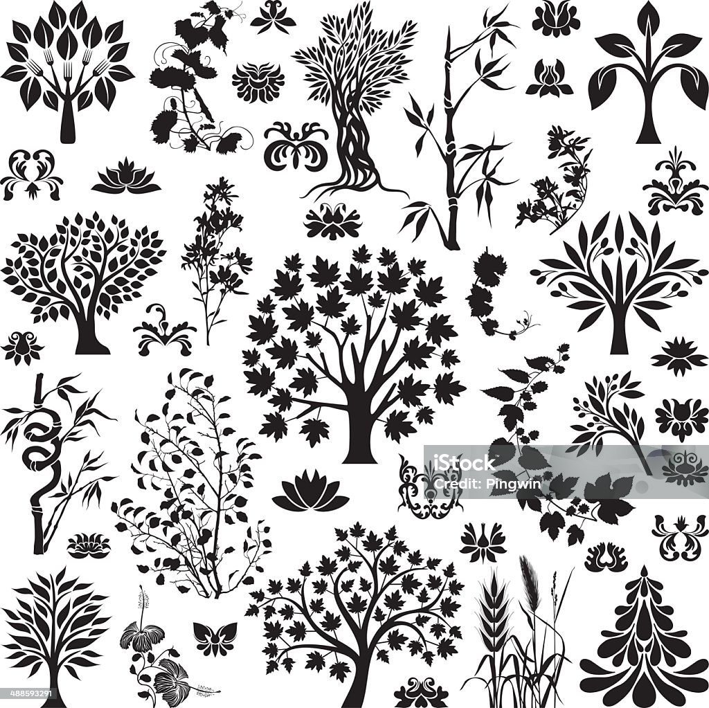 Trees and plants Collection of decorative trees,plants and flowers  Creeper Plant stock vector