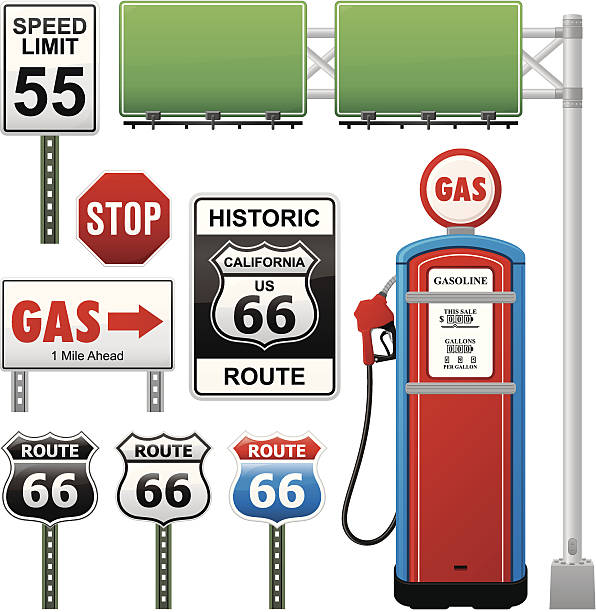route 66 컬레션 - route 66 road number 66 highway stock illustrations
