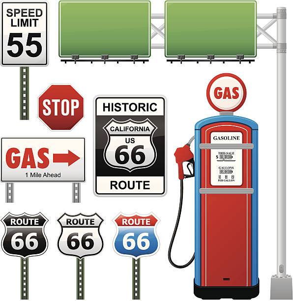 route 66 pobrania - route 66 thoroughfare sign number 66 stock illustrations