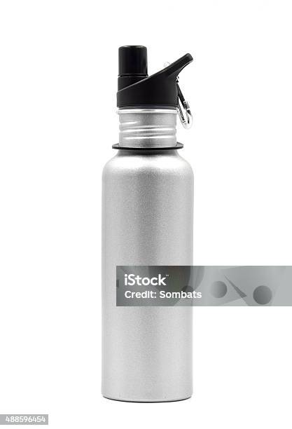 Metallic Water Bottle With A Carabiner Clip On White Background Stock Photo - Download Image Now