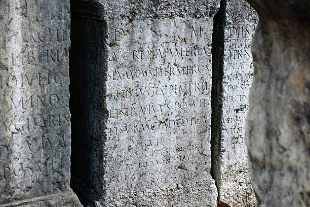 istock Ancient roman tomb with latin text 488597509