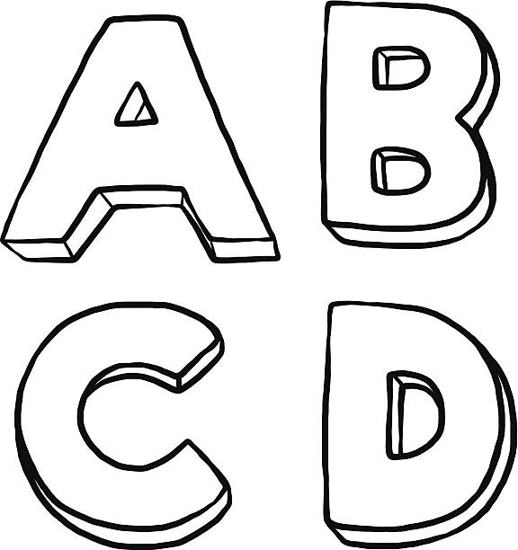Alphabet A B C And D 3d Text Cartoon Stock Illustration - Download Image  Now - Letter B, Outline, Alphabet - iStock