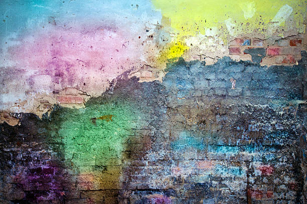 real photo of old wall old painted wall at the basement, pattern  graffiti brick wall dirty wall stock pictures, royalty-free photos & images