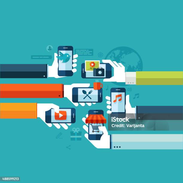 Flat Design Concept For Smartphone Services Stock Illustration - Download Image Now - Mobile Phone, Abstract, Arts Culture and Entertainment