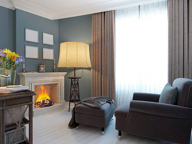 istock Living room with fireplace 488599420