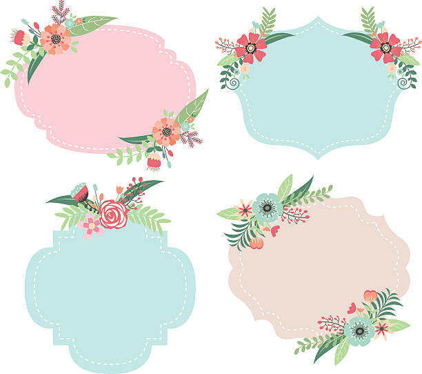 illustrations, cliparts, dessins animés et icônes de cadres floral pour un mariage - plan flower arrangement single flower blue