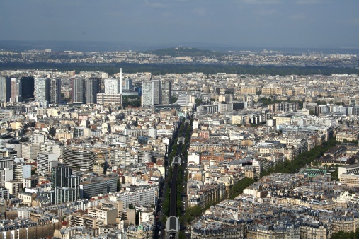 View of Paris Metro Line 6 (Etoile - Nation) from the Montparnasse Tower, Paris, France.