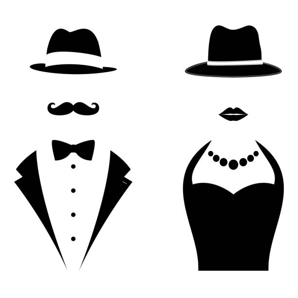 Gentleman and Lady Symbols Gentleman and Lady Symbols. Man and Woman Head Silhouettes dressing up stock illustrations