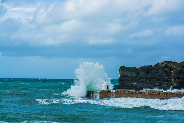 istock portreath fishing harbor breakwater at Cornwall 488602788