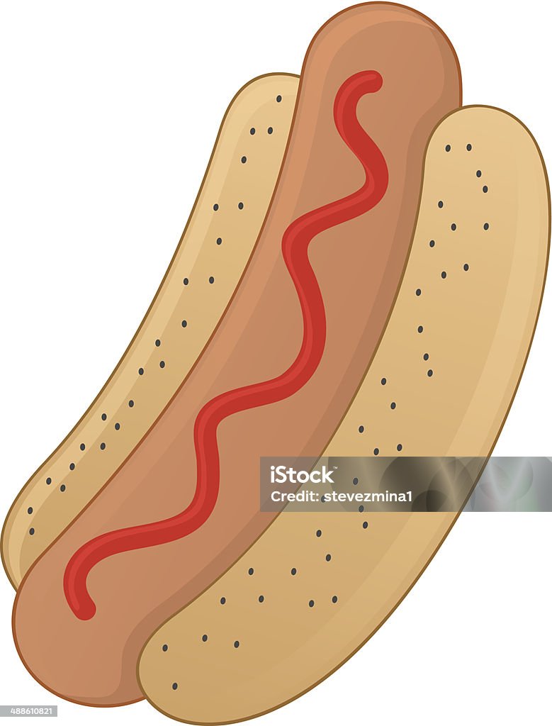 Hot Dog z ketchupem - Grafika wektorowa royalty-free (Bułka)