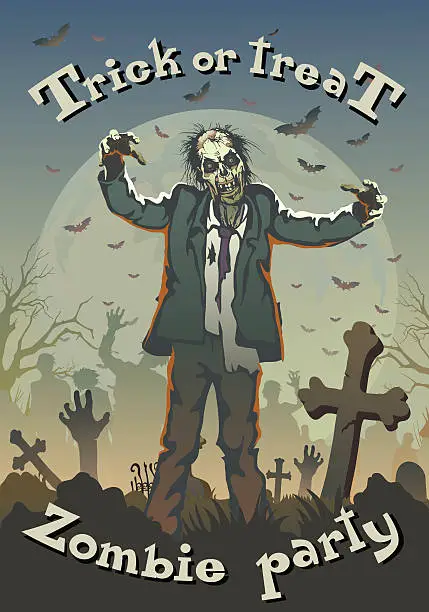 Vector illustration of Halloween Poster With Zombie