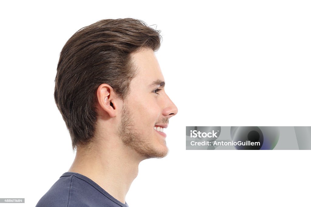 Side view of a handsome man facial portrait Side view of a handsome man facial portrait isolated on a white background Profile View Stock Photo