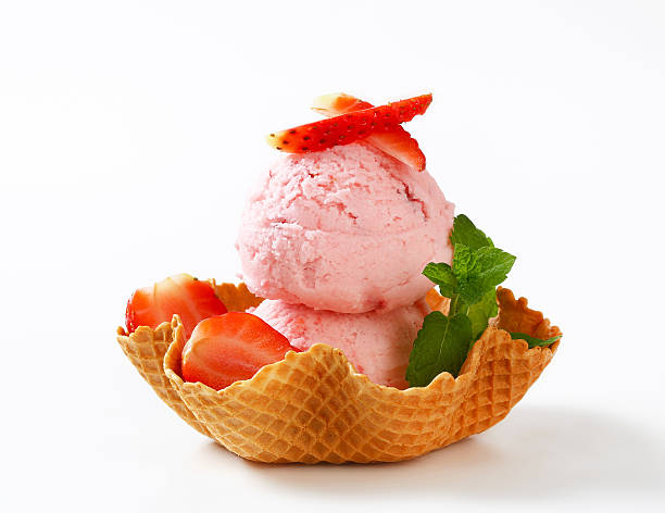 istock Strawberry ice cream in waffle basket 488611769