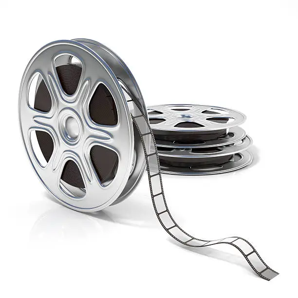 Film reels. Video icon. 3D render illustration isolated on white background