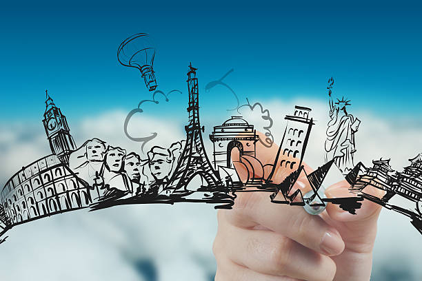 istock hand drawn traveling around the world 488612646