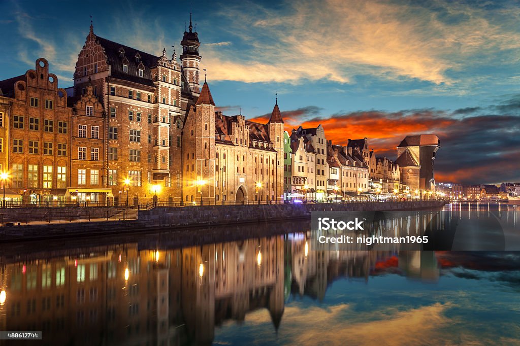 Gdansk at night The riverside with the characteristic Crane of Gdansk, Poland. Gdansk Stock Photo