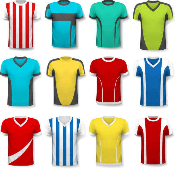 istock Collection of various soccer jerseys. The T-shirt is transparent 488612984