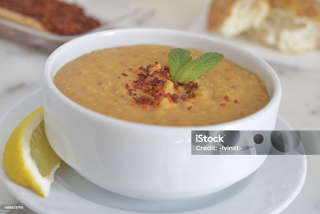 Red lentil soup Turkish red lentil soup with Aleppo pepper Aleppo Pepper Stock Photo