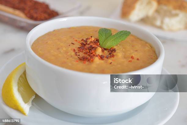 Red Lentil Soup Stock Photo - Download Image Now - Aleppo Pepper, Bowl, Close-up