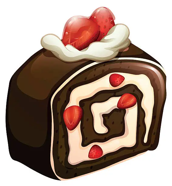 Vector illustration of Chocolate cakeroll with strawberry