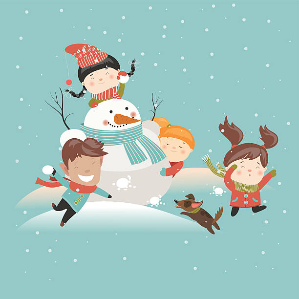 ilustrações de stock, clip art, desenhos animados e ícones de engraçado crianças jogar luta de bolas de neve - christmas snow child winter